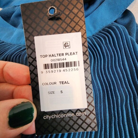 City Chic NEW Womens Blue Pleated Hi-Low Tank Halter Top Shirt Tunic Small (16) - Picture 7 of 12